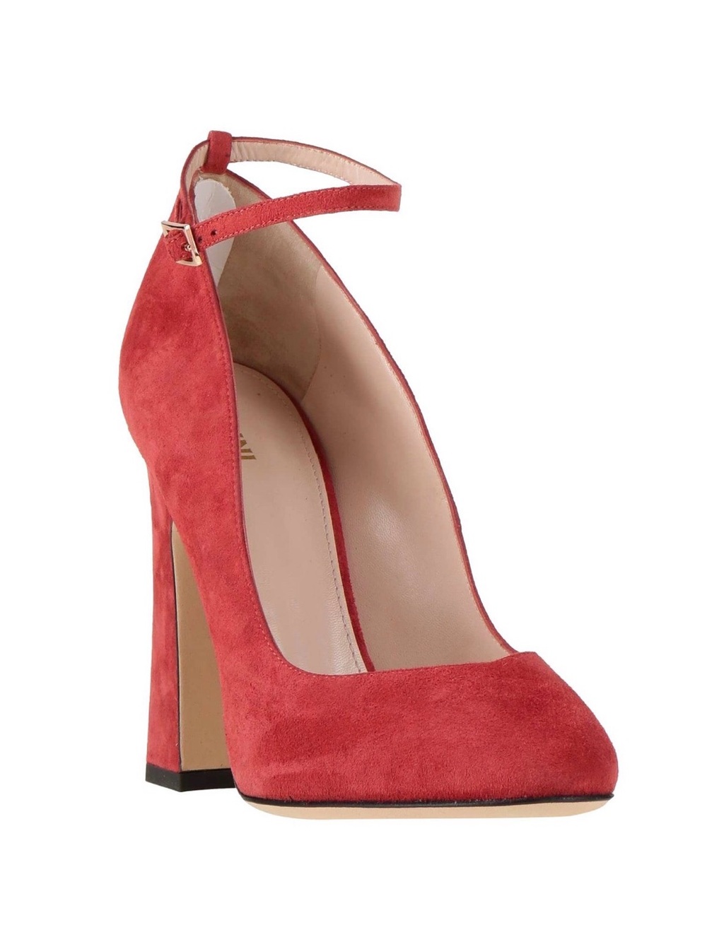 Pollini Red Suede Pumps 70s Retro Glam Ankle Strap Chunky Block Heel size 7